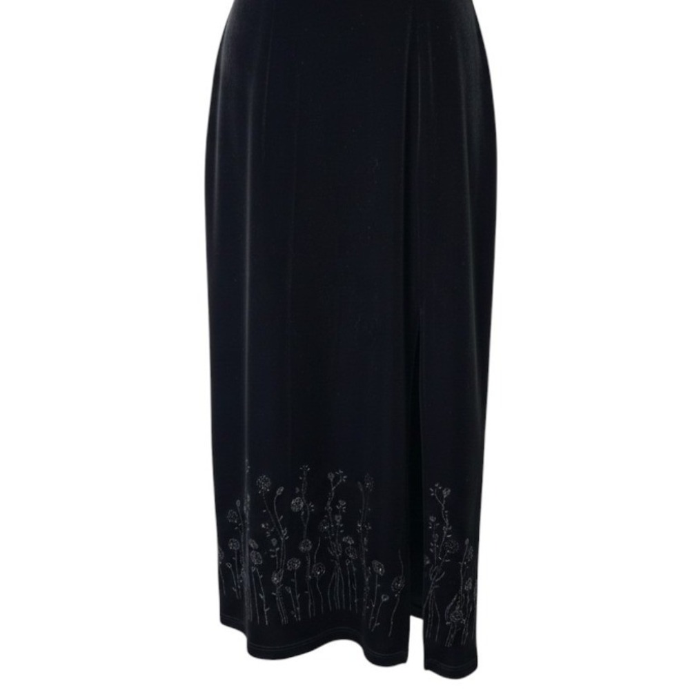 Adrian Karen Womens Velvet Whimsigoth Maxi Skirt 2X Black Floral Glitter Slit